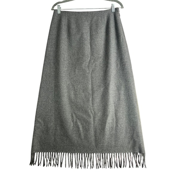 Pendleton Dresses & Skirts - Pendleton Gray 100% Virgin Wool Fringe Hem Midi Skirt Size 8 Lined A-Line
